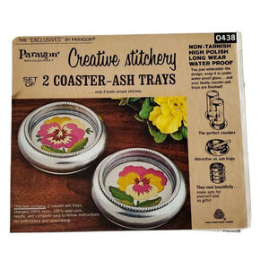 Vintage Paragon Needlecraft Creative Stitcher Set 2 Coaster Ashtray Complete Kit